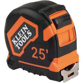 Klein Tools 9125 Tape Measure, Heavy-Duty Measuring Tape with 25-Foot Single-Hook Nylon Reinforced Blade, With Metal Belt Clip