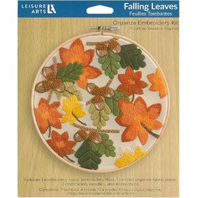 LEISURE ARTS Embroidery Kit 6" Falling Leaves - Cross Stitch Kits for Beginners - Embroidery kit for Beginners - Embroidery Kits for Adults - Embroidery Kits for Adults