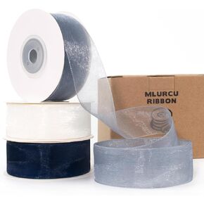 Organza Ribbon 1" x 90Yds Bulk Assorted Sheer Ribbons Set Colored Ribbon Clear Chiffon Tulle Ribbon for Flower Bouquet Gift Wrapping Christmas Tree Wedding Invitations Wreaths Bows Crafts
