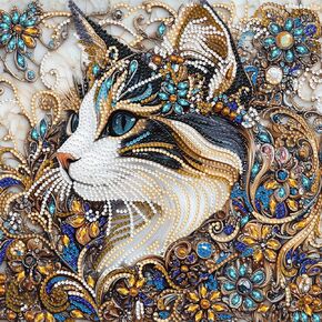 MEIYUDA Cat Diamond Painting Kits for Adults, 5D Flower Cat Special Shape Diamond Art Kits for Adult Beginners, DIY Diamond Art Crystal Rhinestones for Home Walls Decor 12x12inch