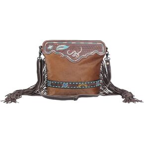 Myra Bag Western Leather Shoulder Bag for Women - Upcycled Canvas Hand-Tooled Bag Russet Statement