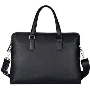 JIUFENG Men Briefcase Bag, 14 inch Laptop Tote Bag Black, Genuine Leather Business Computer Bag, Waterproof Shoulder Messenger Bag for Work Office Travel
