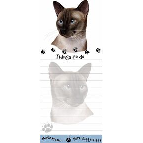 "Siamese Cat Magnetic List Pads" Uniquely Shaped Sticky Notepad Measures 8.5 by 3.5 Inches