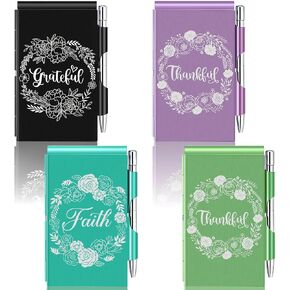 4 Pcs Metal Inspirational Pocket Notebook Flip Aluminum Note Case Mini Motivational Pocket Notepads Journal Notebook Small Pocket Notepads with Pen Refillable Paper for Office(Flower Style)