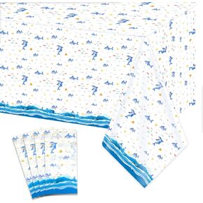 4 Pack Shark Party Tablecloth Plastic Disposable Rectangle Table Covers for Boys Girls Kids Baby Shower Ocean Shark Under The Sea Themed Birthday Party Decorations Supplies 54x108 inch