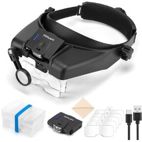 Magnifying Glasses with Light, Headband Magnifying Glasses for Close Work, 1x - 14x Hands-Free Magnifying Headset with 5 Lenses & Two Led Lamps, Jewelers Loupe Visor Head Magnifier for Hobby, Crafts