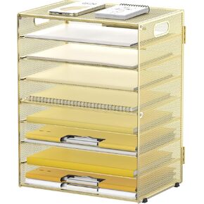 DALTACK 9-Tier Paper Letter Tray Desk Organizer with Handles, Mesh File Holder Organization, Paper Sorter Desk Organizer for Office Home School, Black