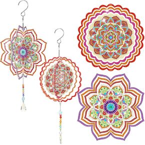 Queekay 2 Pieces 3D Diamond Painting Wind Chime Diamond Art Suncatcher Kits Three Dimensional by Number Hanging Ornament Double Sided Crystal Suncatcher Window Decor for Home Wall Garden(Flower)