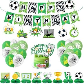 Soccer Party Decorations,34PCS Soccer Birthday Party Decorations Supplies with Soccer Balloons Birthday Banner Cake Topper Hanging Swirl Honeycomb Centerpiece for Soccer Theme Birthday Party