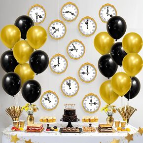 KatchOn, Happy New Years Decorations - Pack of 42 | Happy New Year Balloons, New Years Clock Decorations for New Years Eve Party Supplies 2025 | New Year Countdown Decor, New Years Hanging Decorations