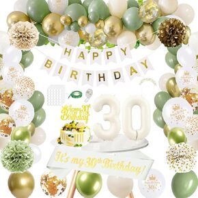 Sage Green 18th Birthday Decorations for Girls, Olive Green and Gold 18th Birthday Decorations Set, Happy Birthday Banner, Crown, Birthday Sash, Confetti Balloons for Girls Party Supplies