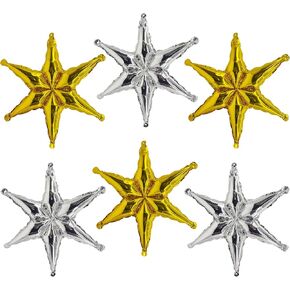 6PCS Gold Silver Six Angle Star Foil Balloons,Hexagonal Star Balloon,22"Mylar Balloons for Birthday Anniversary Wedding Baby Shower New Years Party Valentine's Day Hanging Decorations Backdrop