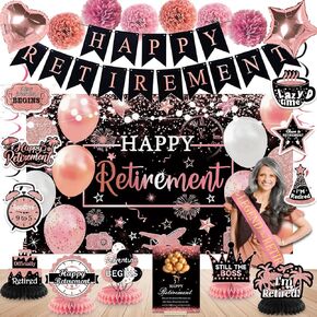 Retirement Party Decorations Women Rose Gold Happy Retirement Decorations Happy Retirement Banner Backdrop Honeycomb Centerpiece Sash Greeting Card Hanging Swirls Retirement Party Supplies