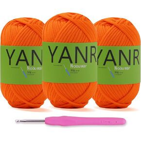 Crochet Yarn ;Cotton Chunky Yarn for Beginners with Easy-to-See Stitches; Beginner Yarn for Crocheting and Knitting Crochet Kits;Cotton-Nylon Blend;Worsted-Weight Medium #4(3x50g) Light Blue Yarn
