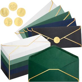50 Pcs #10 Colorful Business Mailing Envelopes with Gold Border and Stickers Standard Letter Size Envelopes for Christmas Wedding Office Check Invoices Greeting Cards Party Graduation(Rainbow)