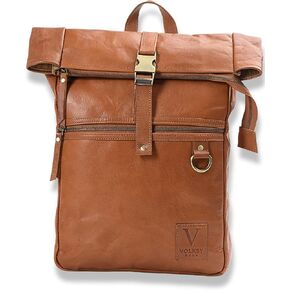 Genuine Leather Backpack for Women, Roll Top Backpack, Laptop Bookbag, Roll On Vintage Rucksack for College, Work & Travel, Brown, Medium - 15.3 Inch