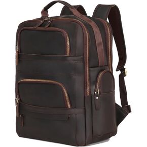 Full Grain Leather Backpack for Men 17.3 Inch Laptop Bag Vintage Travel Hiking Rucksack Casual Weekender Daypack