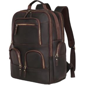 Full Grain Leather Backpack for Men 17.3 Inch Laptop Bag Vintage Travel Hiking Rucksack Casual Weekender Daypack