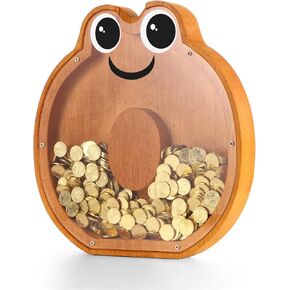 Piggy Banks Alphabet Letter Money Bank Transparent Saving Coin Bank Wood Money Save Box with Sticker for Present Home Decor 9 inch
