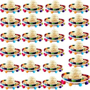 24 Pieces Mini Mexican Fiesta Hat Cinco De Mayo Fiesta Straw Sombrero Headbands for Kids Adult Pets Dress Up Mexican Party Decoration Photo Props