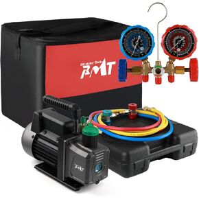 PB Motor TECH 4.5CFM 1/3HP Vacuum Pump with 3-Way AC Manifold Gauge Set for R134a R12 R22 R502, with Leak Detector, R134a Puncture Can Tap and Other Accessories
