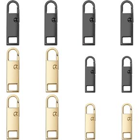 12 Pcs Zipper Pull, Universal Zipper Pull Replacement Kit, Luggage Zipper Detachable Zipper Pull Tabs Metal Zipper Handle Mend Fixer Zipper Tab Repair Backpack Zipper Pulls-2Size, 2Color