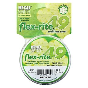 The Beadsmith Flex-Rite 49 Strand Nylon Coated, Stainless-Steel Beading Wire, Jewelry Making Supply (.018 Dia, Bronze - 30 Ft)