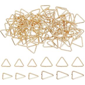 PH PandaHall 100pcs 14k Gold Triangle Linking Ring Clasps 2 Styles Golden Pinch Clip Bails Brass Hanger Connectors Pendant Buckle Jewelry Connector Fit for Top Drilled Beads, Strapping Bags, 7~9mm