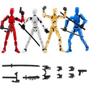 4Pack Assembled Titan T13 Action Figures Set - Lucky Dummy Nova 13 Action Figure Robot Anime Stick Figures Fidget Toys for Boys Multi Movable Joints Gifts Toys for Kids (Golden+White+Blue+Black)