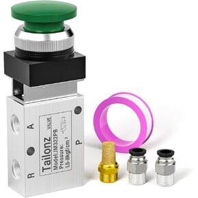 TAILONZ PNEUMATIC Green 1/4"NPT Manual Control type Mushroom Push Button 3 Way 2 Position Pneumatic Control Mechanical Valve