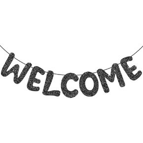 Pre Strung Welcome Banner Glitter Welcome Banner Hanging Sign Banner for Women Men Birthday Home School Office Baby & Bridal Showers Party Decorations Gift Supplies (Gold)