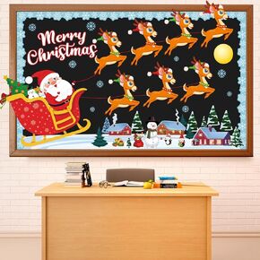 Christmas Bulletin Board Decoration Set Deer Santa Winter Merry Christmas Reindeer Xmas Elk Snowflakes Classroom Paper Cutouts for Holiday School Home Wall Supplies