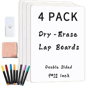 4 Pack Small White Board, 9"×12" Dry Erase Lapboards, Double Sided Mini Lap Board, Portable Whiteboard for Teachers School Supplies, Office, Home