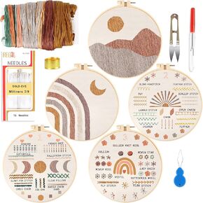 5 Sets Starter Embroidery Kit for Beginners Adults and Kids,Boho Cross Stitch with Patterns Embroidery Hoops Instructions Embroidery Floss Needlepoint Kits DIY Adult Kids Beginner Cross Stitch Crafts