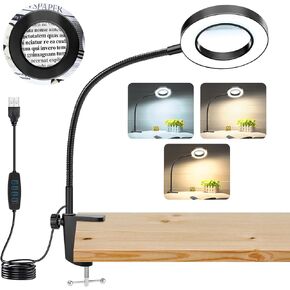 عدسة مكبرة 10X مع ضوء، مشبك على Mganifier مع ضوء، 48 عدسة مكبرة للمكتب مع مشبك، 3 أوضاع مصابيح مكبرة قابلة للتعتيم لأعمال السرير والحرف اليدوية لإصلاح المجوهرات in Kuwait