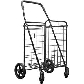 عربة تسوق قابلة للطي بعجلات 360 درجة باللون الأسود (سلة مزدوجة) in Kuwait