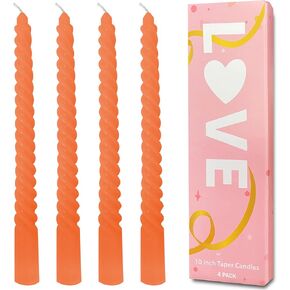 Orange Spiral Taper Candles, 10 Inch Orange Taper Candles Set of 4 Unscented Dripless Candlesticks - Long Burning Candles for Halloween, Home Decor, Wedding, Party