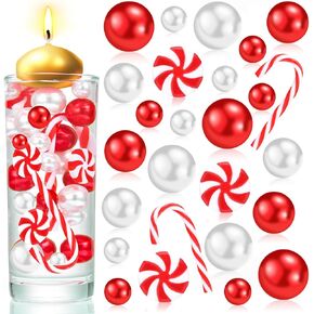 NOTCHIS Christmas Vase Fillers Floating Beads, Highlight Pearls Bead for Christmas Decorations Indoor, Floating Candles Centerpieces (Green and Red)