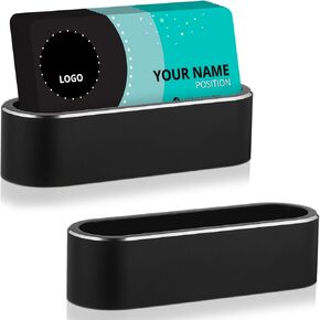 2 Pack Aluminum Business Card Holder Metal Business Card Display Stand Business Card Organizer for Desk Modern Name Card Display Organizer for Man Office Home, Black