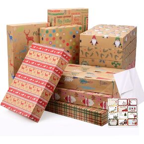 12Pack Christmas Boxes for Gifts-Xmas Kraft Boxes with Lids for Presents, Shirt Box for Cloth, Medium Gift Boxes, Christmas Wrap Gift Boxes Set, Holiday Boxes Set for Gift with Tissue Paper & Name Tag