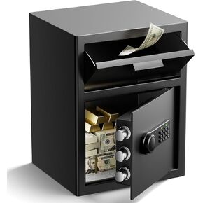 Depository Drop Safe 2.6 Cubic Feet, Xdeer Front Drop Slot Lock Box with Digital Combinatio, Silent Deposit Safe Box, Security Money Safe for Cash Slips Expense Business Office Home coin locker