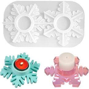 mdgfge Christmas Snowflake Candle Holder Resin Molds Tealight Candle Holders Silicone Molds Candlestick Epoxy Casting Molds for Christmas Family Party DIY Home Table Decor Supplies(1Pc)