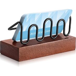 Wood Business Card Holder for Desk Name Card Display Holder Organizer Wooden Base Black Metal Card Display Stand Brochure and Business Card Holder for Office Desktop