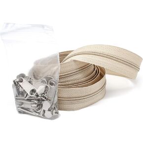 Zipperstop Wholesale - YKK Zippers by Yard, #4.5 Coil Zippers Chain with Pulls Made in USA (4-Yards of Zipper Tape and 30 pulls, Beige with Aluminum pulls)