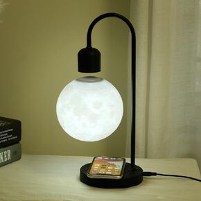 Floating Moon Lamp with Wireless Phone Charger & LED Levitating Ball in The Air Freely Unique Magnetic Cloud Desk Lamp with Cool Night Light, Home Office Decor & Gift for Friends Families