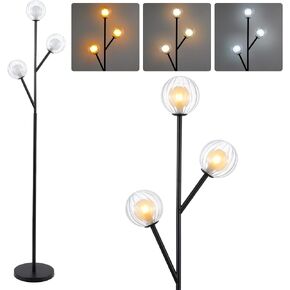 9MMML Modern Globe Floor Lamp, 67'' Tall Gold Dimmable Floor Lamp with 2-Layer Glass Shade, 3-Light Mid Century Standing Lamp for Living Room, Bedroom, Office, G9 Base, Bulbs Not Included