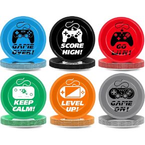 72PCS Video Game Birthday Plates Gaming Party Supplies 7Inch Game Lovers Tableware Gamer Party Disposable Paper Dessert Plates for Boys Girls Kids Baby Shower Decorations Favor, 6 Designs