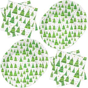 ZVK Christmas Paper Plates and Napkins Set 60 Pieces Green Tree Party Dinnerware Set Disposable Tableware Christmas Party Supplies