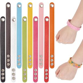 NBEADS 10 Pcs Plain Leather Bracelets Blank, Adjustable Leather Snap Bracelets Wrist Leather Cuffs DIY Craft Wristbands for Men Women Jewelry Making, 10 Colors