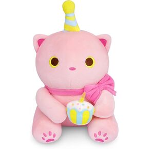 Black Cat Plush Toys, 8" Kawaii Cat Stuffed Animal, Cute Happy Birthday Black Cat Plushies, Soft Stuffed Cat Birthday Plush Doll Gift for Kids Christmas Birthday